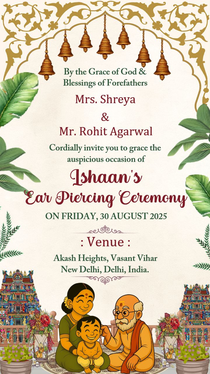Ear Piercing Ceremony Invitation Video in Temple Style