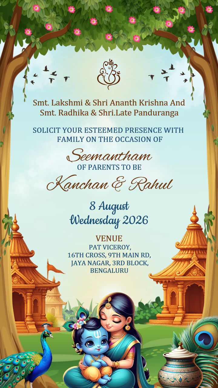Animated Krishna Invitation Video For Seemantham Celebration