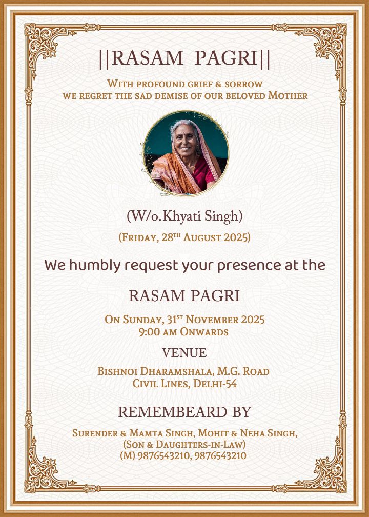 Editable rasam pagri invitation card in English