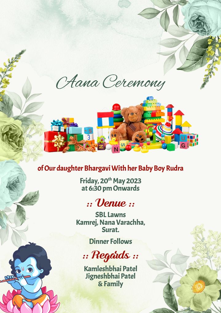 Aana Ceremony Invitation Templates with Krishna