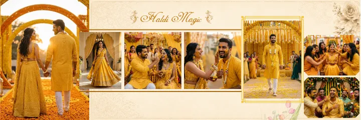 Wedding Album PSD Haldi Ceremony Yellow Theme Design