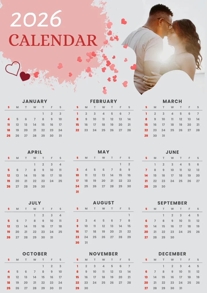 Images For Calendar Romantic Couple 2026 Photo Design