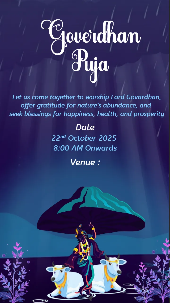 Free English Govardhan Puja Template in Dark Blue Theme