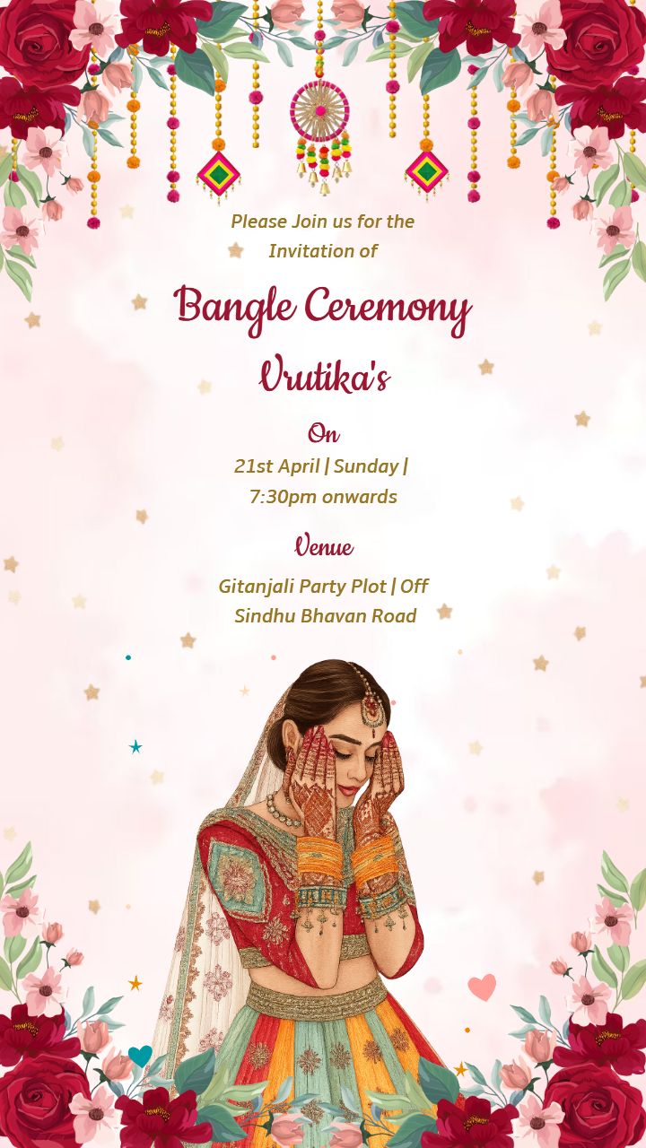 Floral Themed Bangle Ceremony Invitation Card