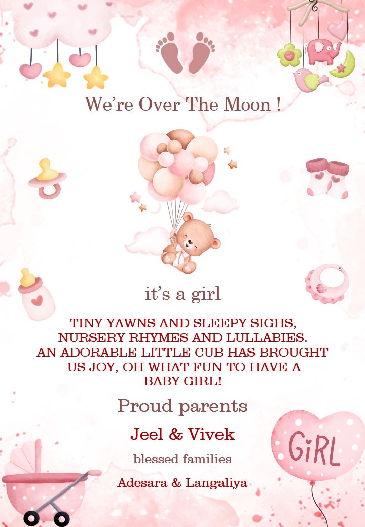 Its a Girl Announcement with Stylish Baby Theme