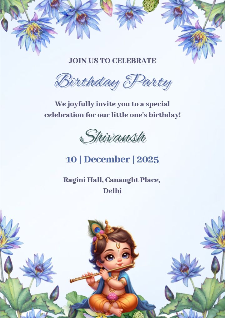 Krishna Themed Birthday Invitation Card for Boy