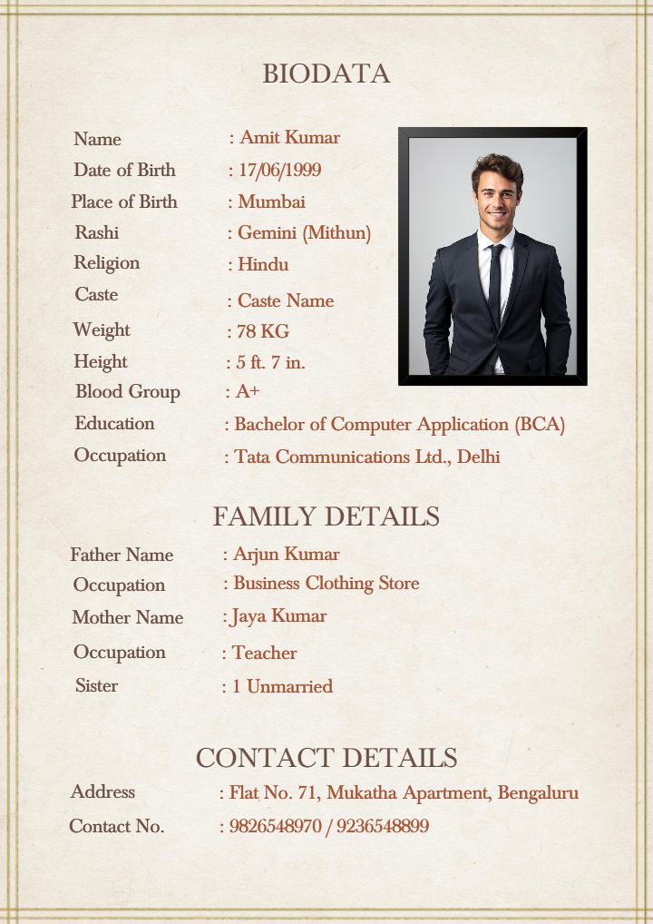 Stylish and Professional Marriage Biodata for Boy