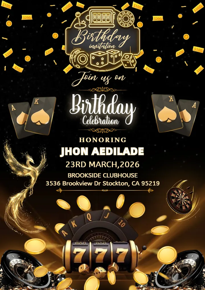 Birthday Game Night Invitation for casino Theme Template