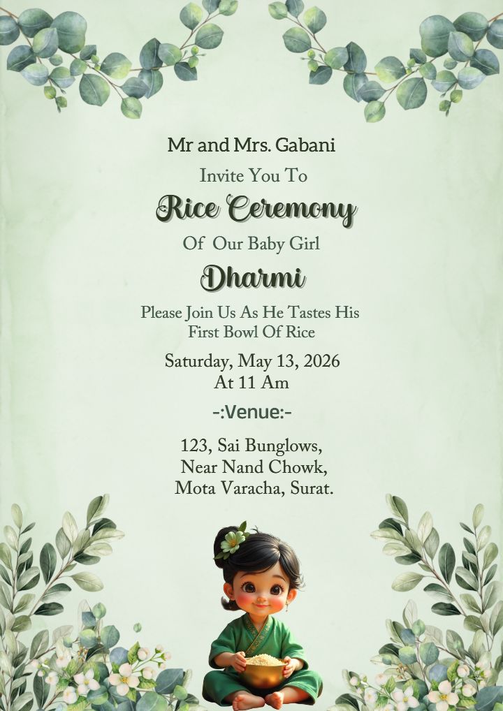Pastel Green Annaprashan Invite for Baby Girl