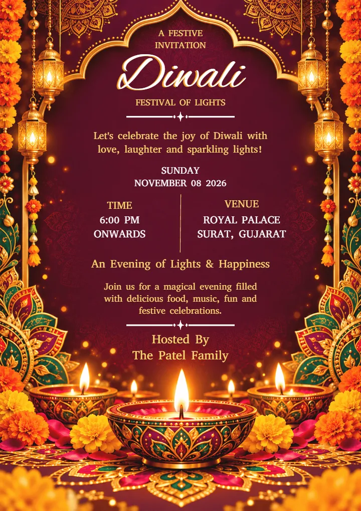 Deepawali Invitation Card Template for Family Functions