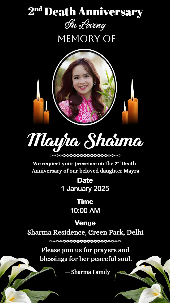 2nd death anniversary invitation card editable template