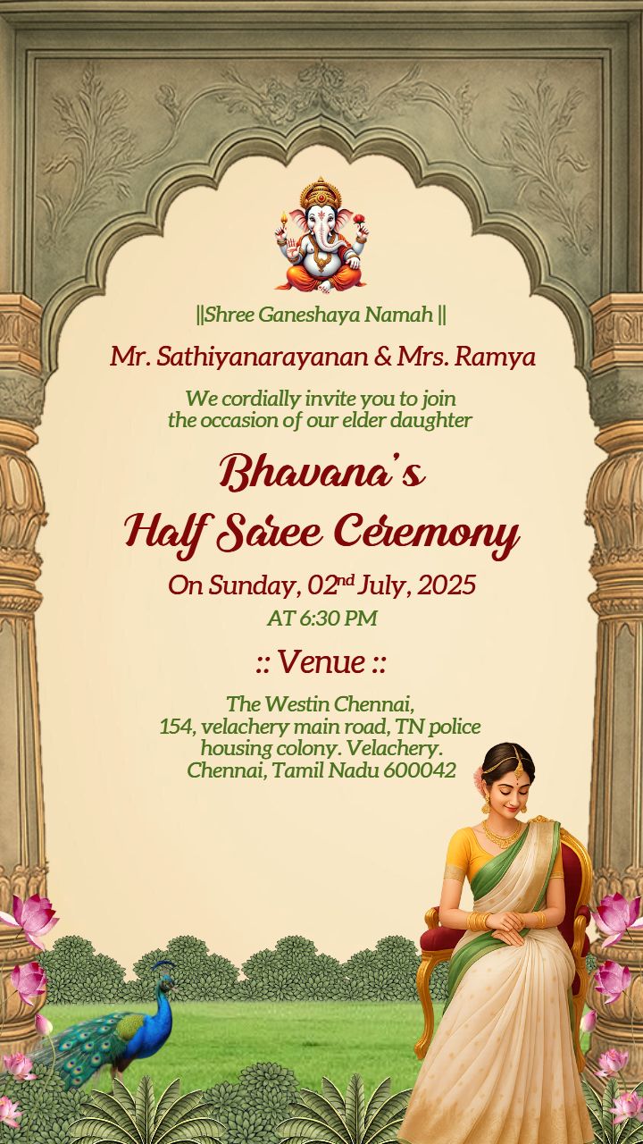 Half Saree Ceremony Invitation for South Indian Girls