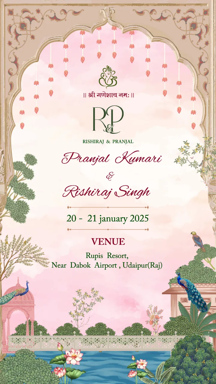 wedding invitation video featuring Udaipur-style decor