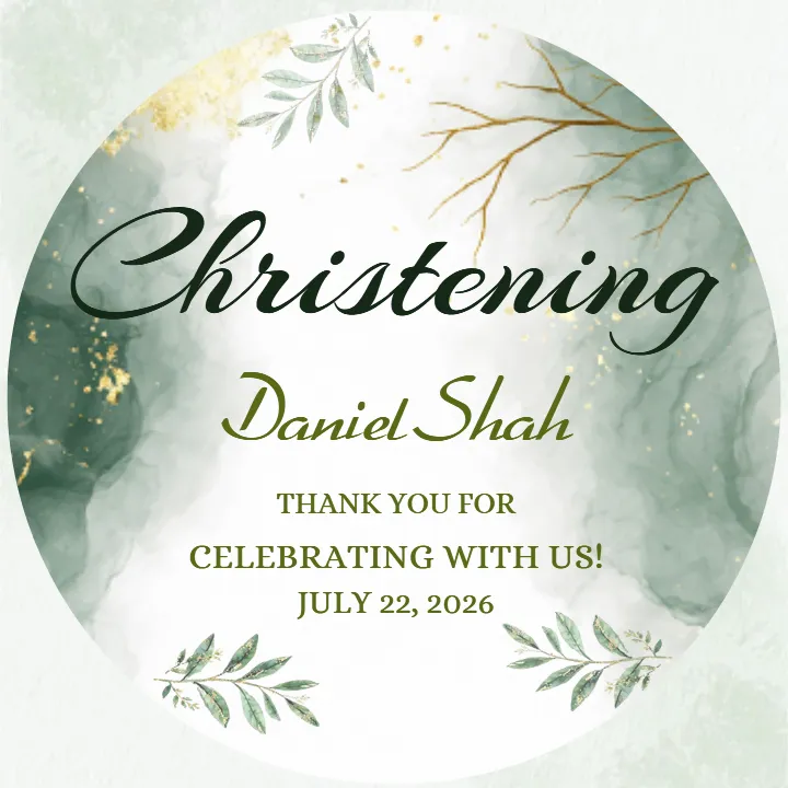 Christening Thank You Tag with Nature Theme
