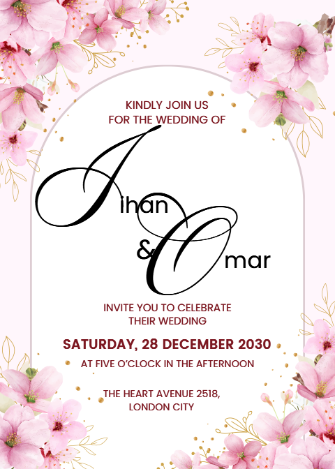Wedding Invitation Card with Romantic Blossom Art