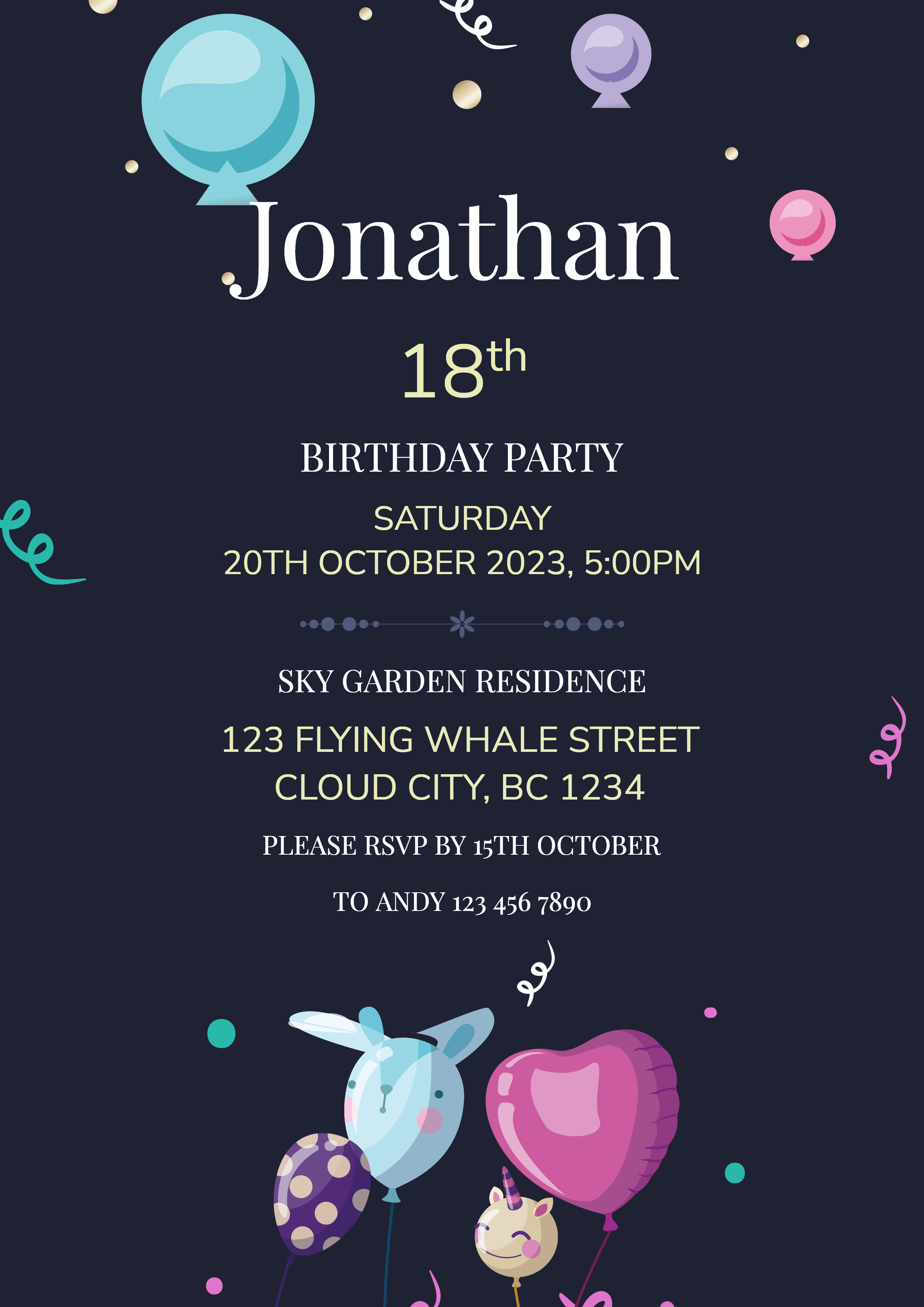 Premium 18th Birthday Party Invitation Card in English