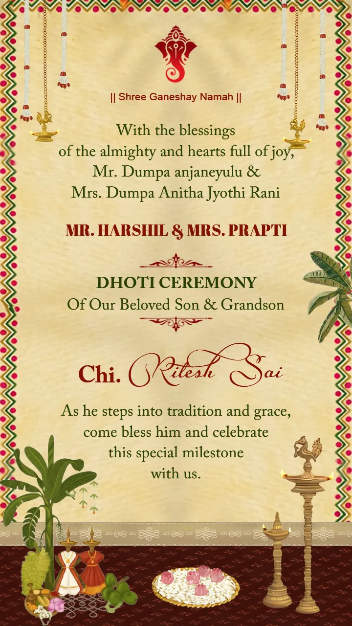dhoti ceremony invitation Video in South Indian style