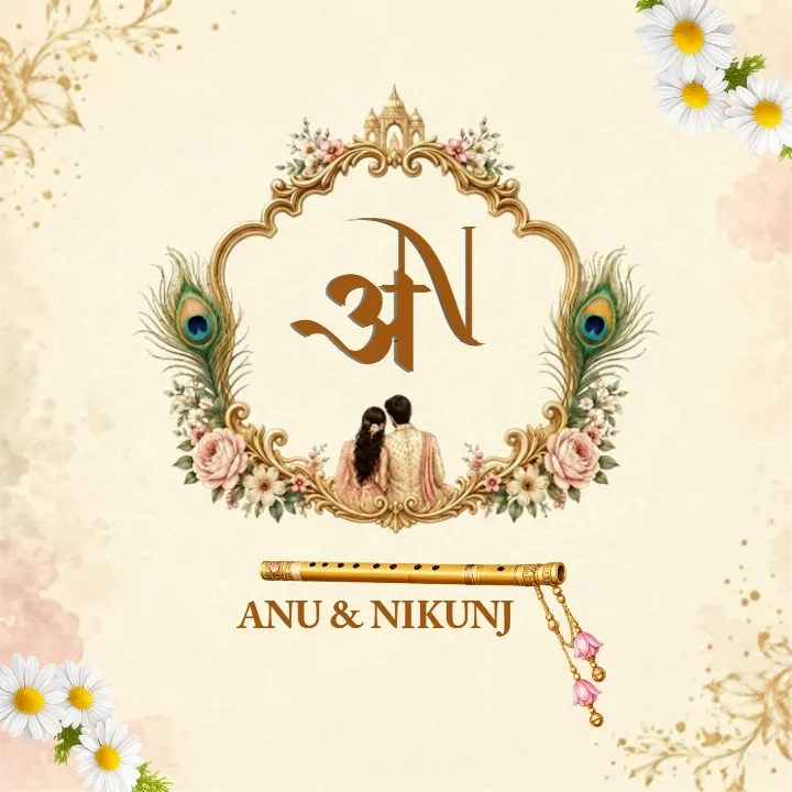 Wedding Monogram Logo with Peacock Feather Design