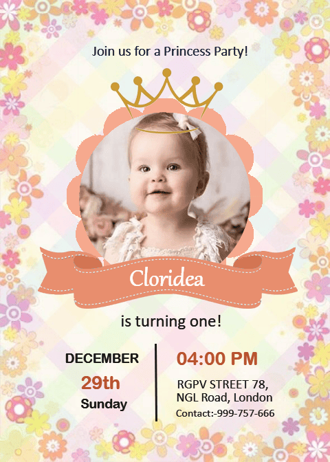 Simple Invitation Card For Baby Girl Birthday