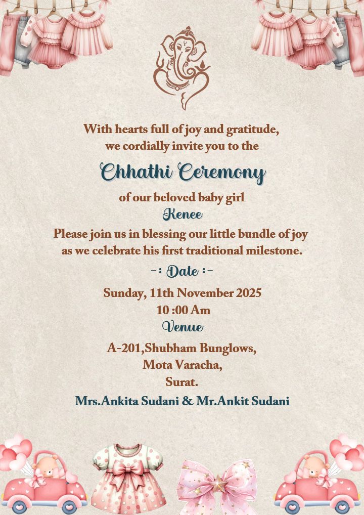 Chhathi Ceremony Invitation Card in Soft Pink Theme