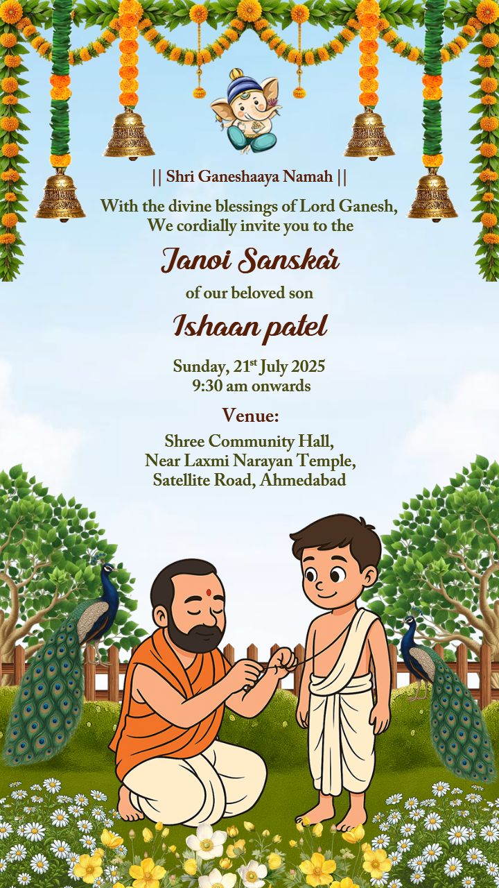 Janoi Sanskar Invitation Video in English Cartoon Elements