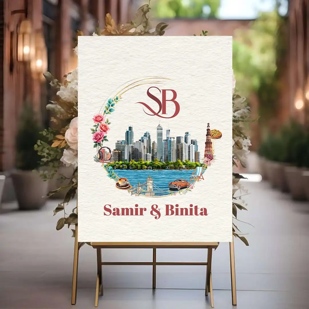 wedding monogram logo with Floral and City Theme