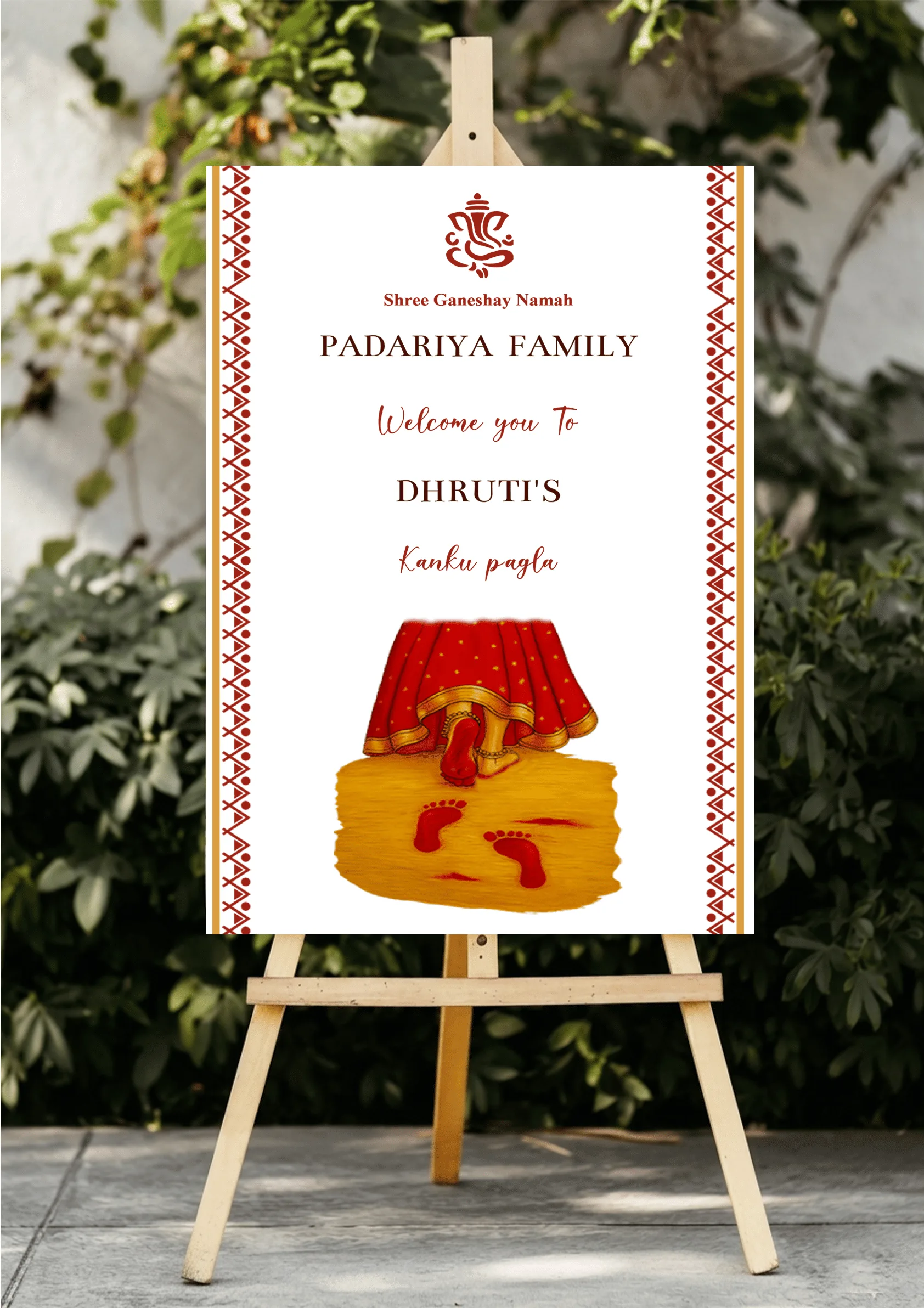 Cultural Red Gold Kanku Pagla Standee for Home Welcome