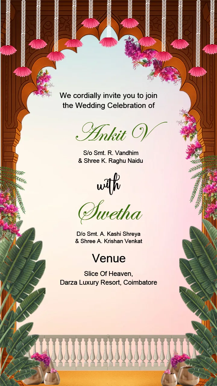 Tamil Wedding Invitation Card Online With Floral Temple Bell