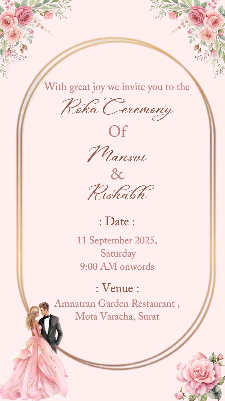 Elegant Pink Roka Ceremony Invitation with Floral Accents