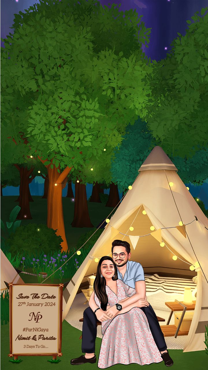 Romantic forest camping save the date template