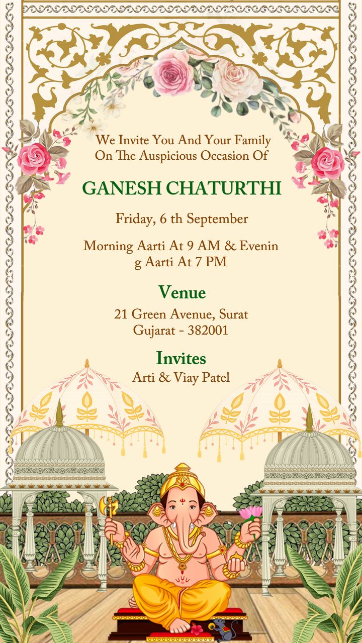 Ganpati Invitation Card Maker Online Free Traditional Theme