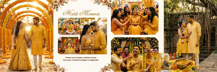 Wedding Album PSD Haldi Ceremony Yellow Theme Design