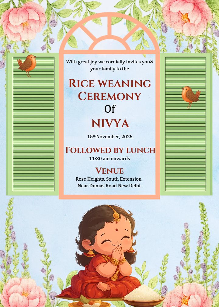 Indian Baby Girl Annaprashan Invite with Flowers