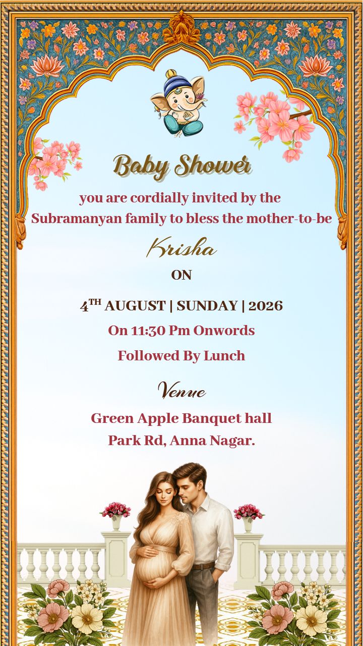 Online Baby Shower Invitation with Lord Ganesha Blessings