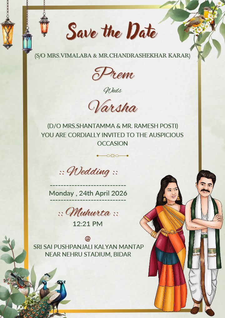 Save The Date Template Design With Indian Wedding Art
