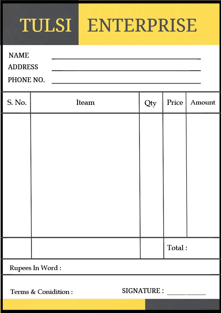 Bill Book Page Online Download for Business and Shop Use