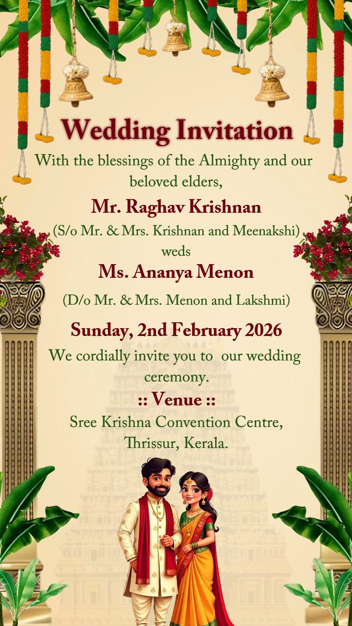 Royal South Indian Wedding Invitation Card Template Online