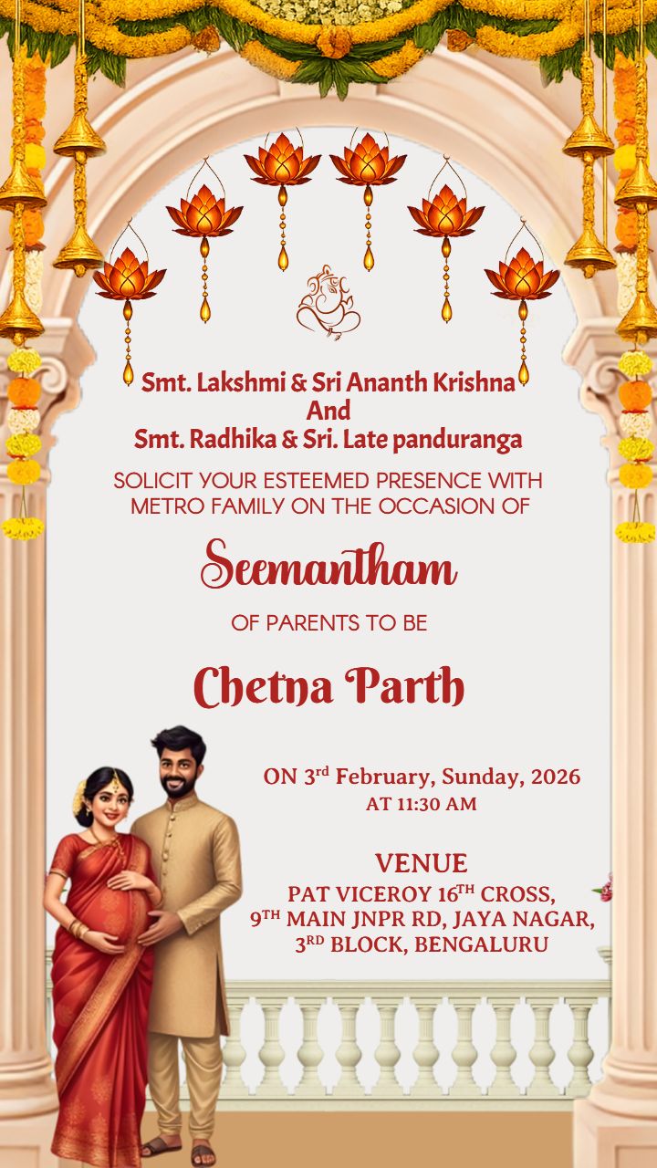 Traditional Theme Invitation Card for Seemantham Ceremony