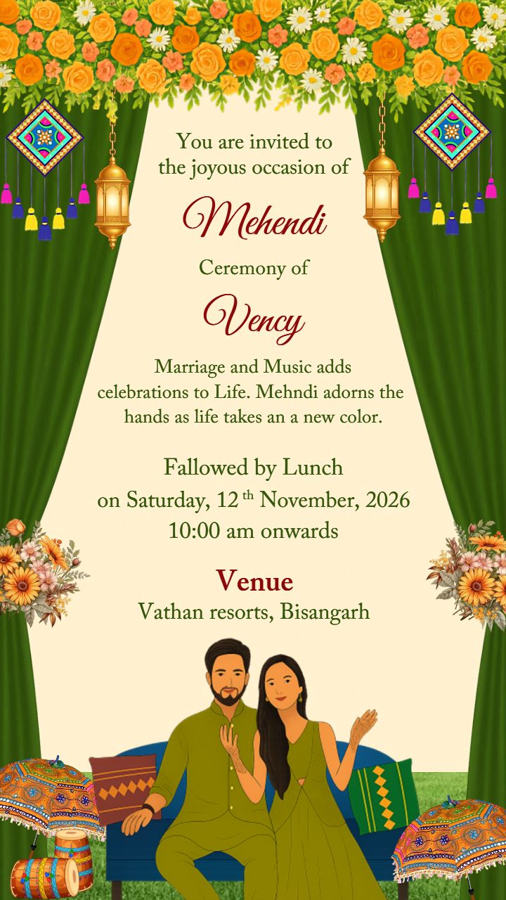Green Mehndi Invitation Card for Indian Ceremony