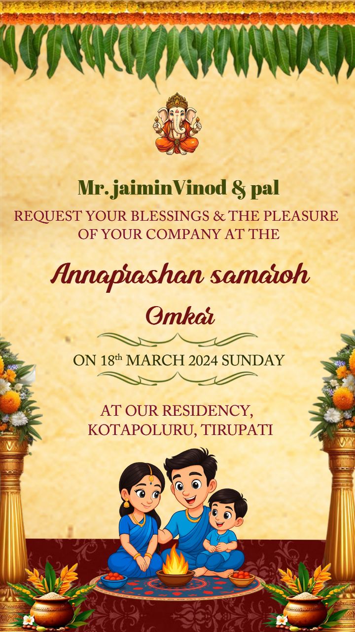 Cute Family Theme Annaprashan Invitation for Boys