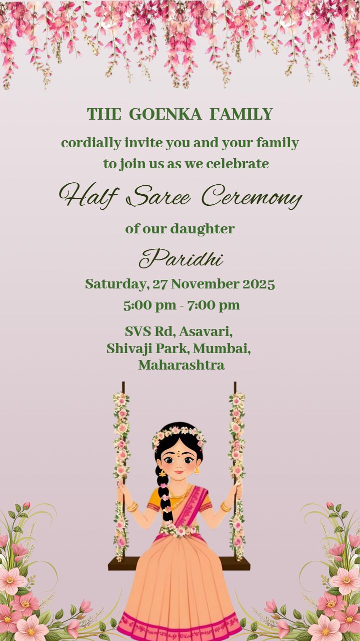Half Saree Invitation for a Graceful Coming of Age