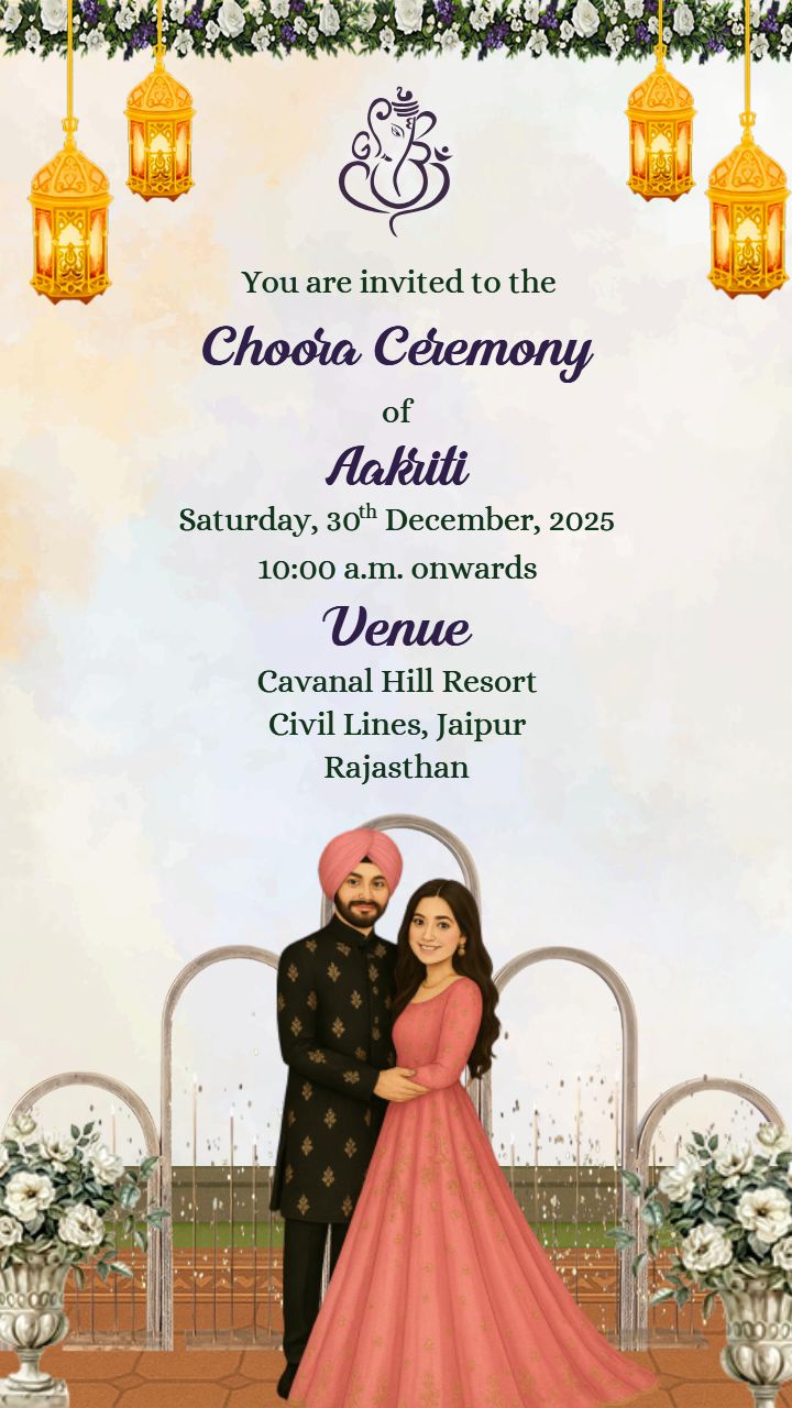 Colorful Choora Ceremony Invitation with Floral Motifs