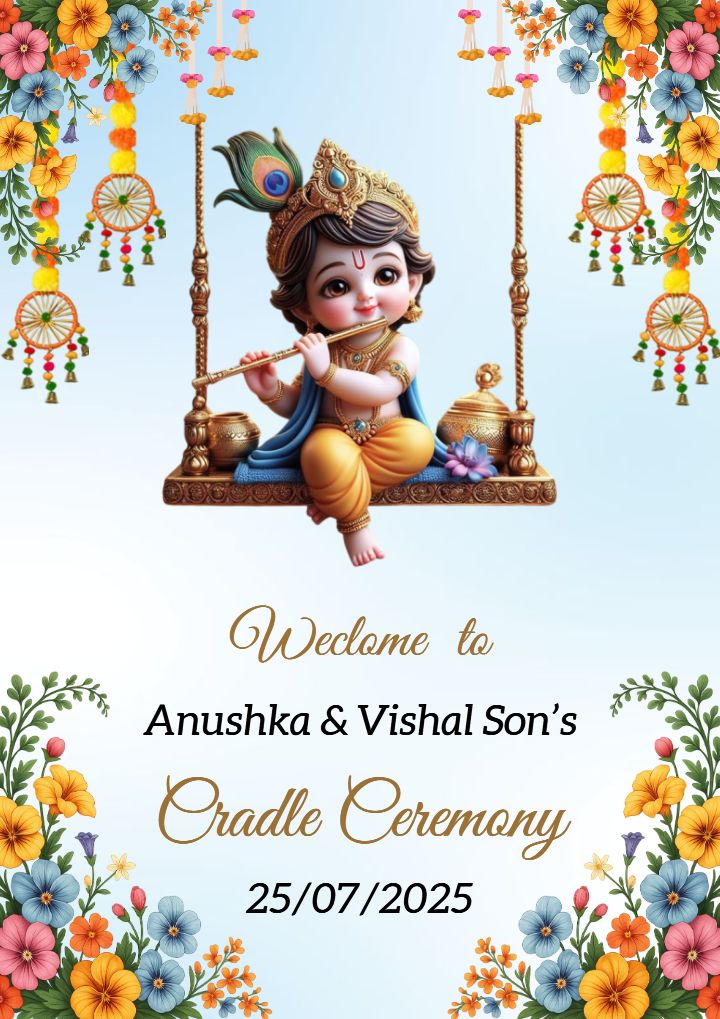 Little Krishna Themed Welcome Board For Cradle Ceremony