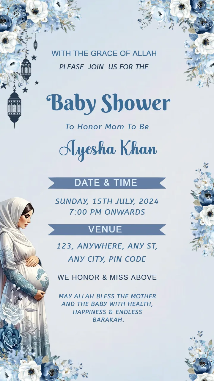 Aqeeqah Muslim Baby Shower Invitation Card Design Online