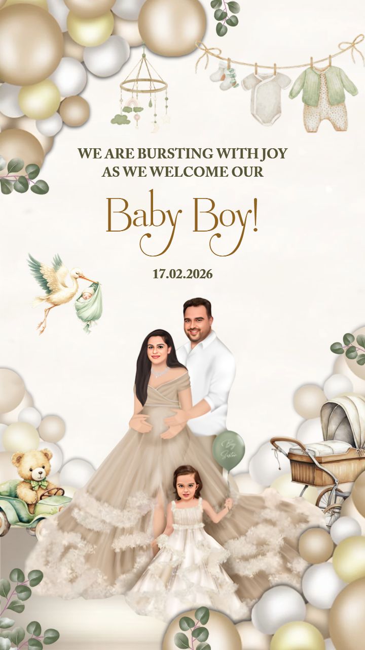Its a boy announcement video template with soft white card