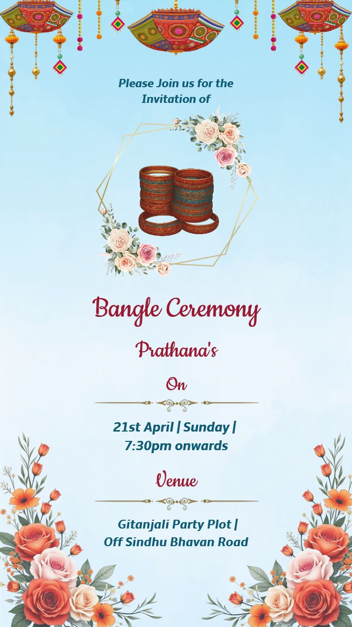 Bangle Ceremony Invitation with Roses and Bangles
