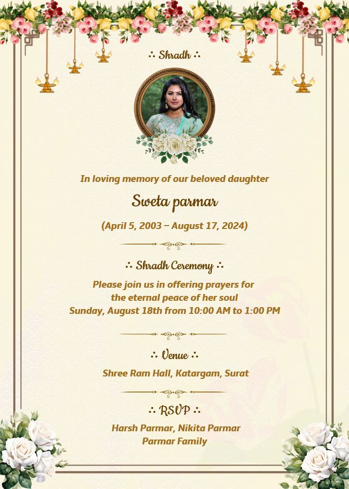 Varsha Shradh In English Invitation For Peaceful Prayers