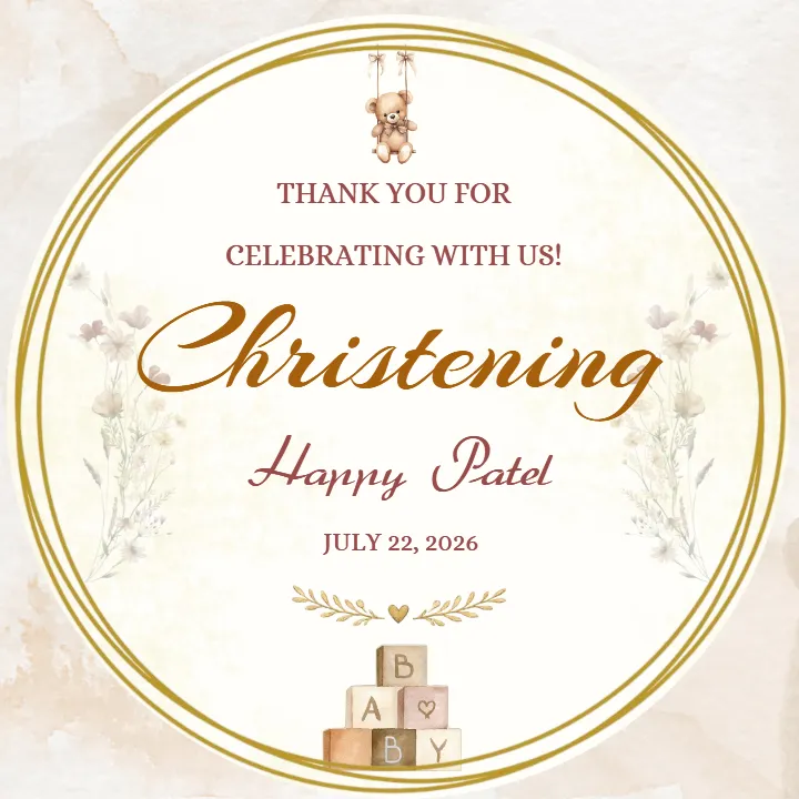 Christening Thank You Tag with Personalized Baby Details