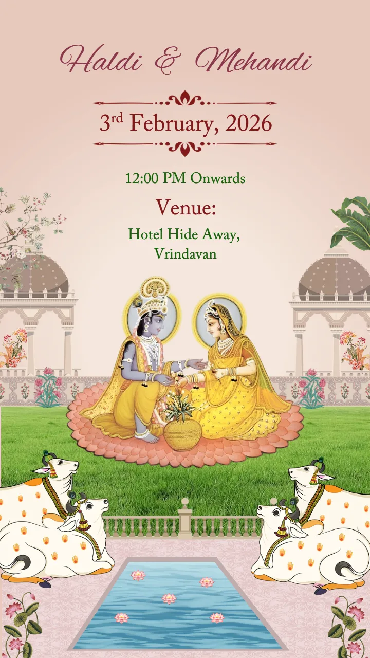 Wedding Invitation Card with Radha Krishna Theme