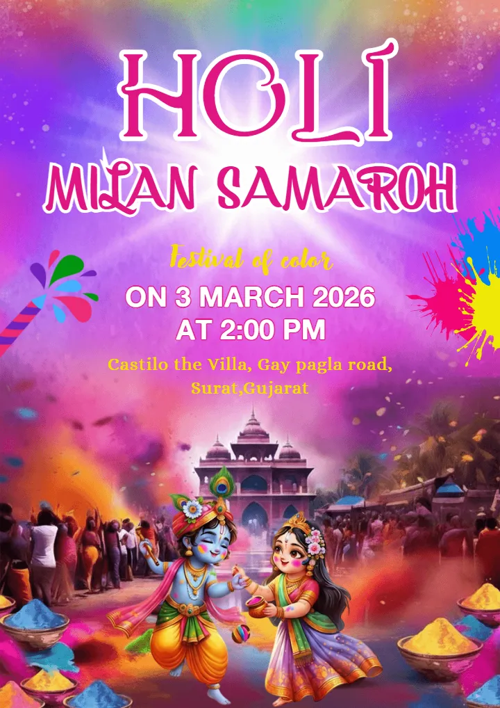 Download Holi Party Invitation Card Free 2026 in English